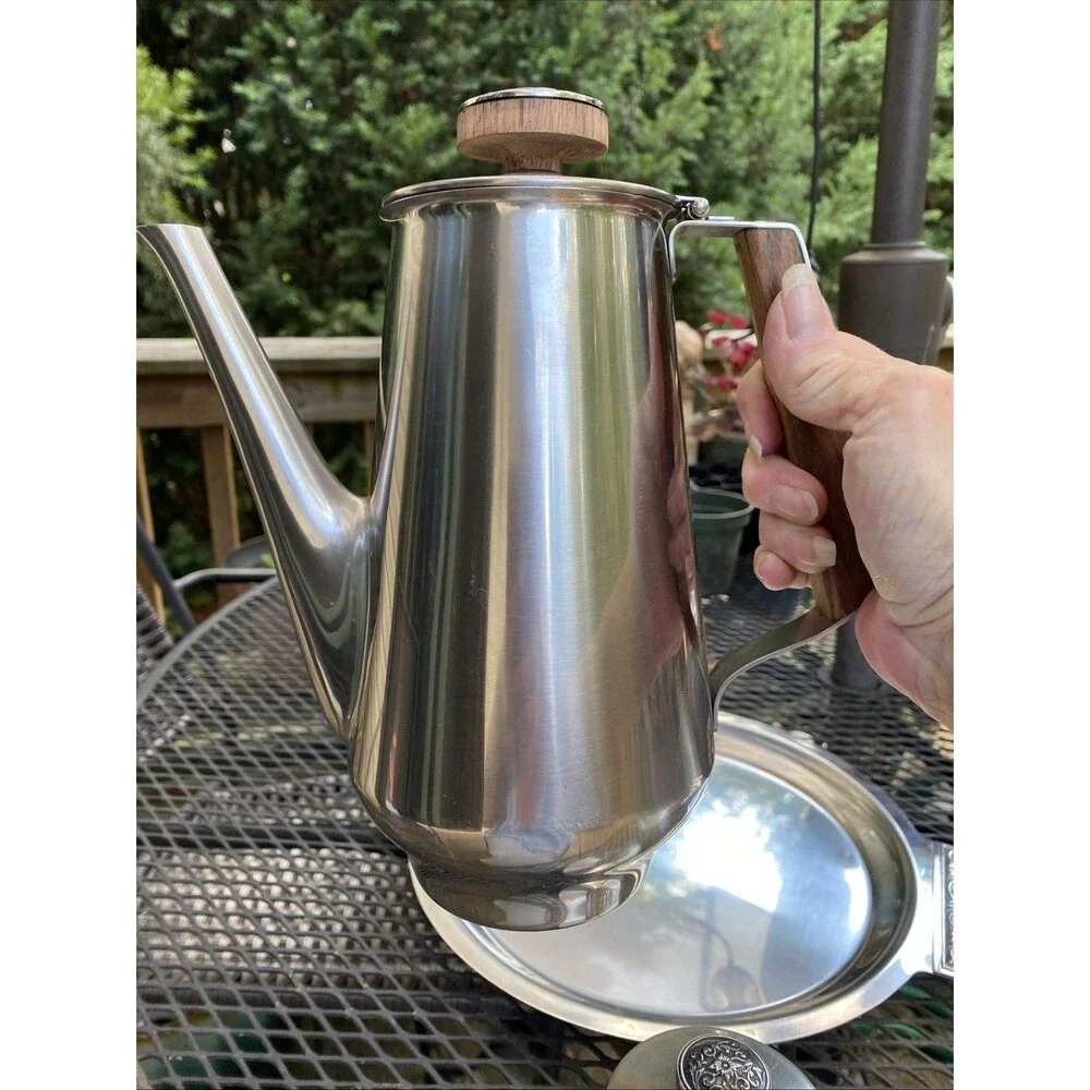 Vintage Stainless Coffee  Set 2 Tray, Creamer , Sugar Bowl, and Decanter - Japan